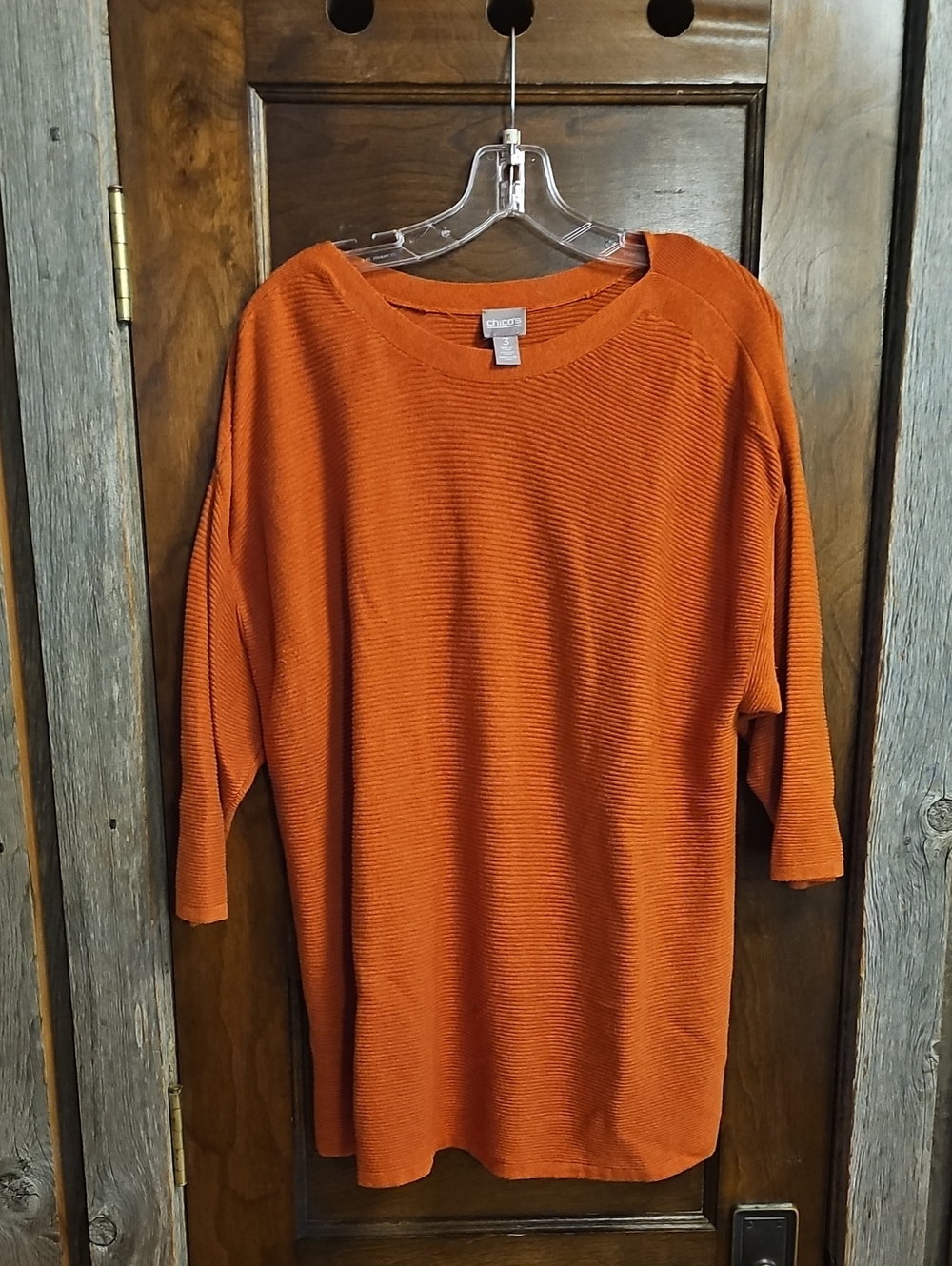 Rust Orange Ribbed Crewneck Tunic Sweater